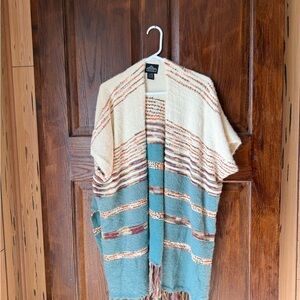 Angie Cream and Blue Striped Poncho